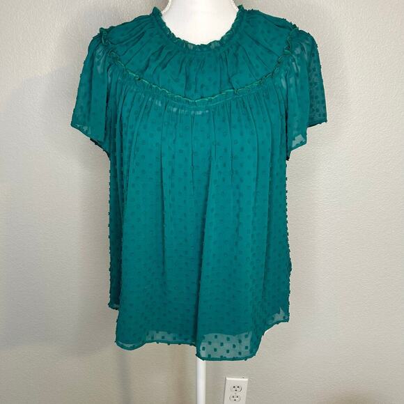 J.Crew green short sleeve blouse with inner removable tank ruffle collar size S - Picture 1 of 14